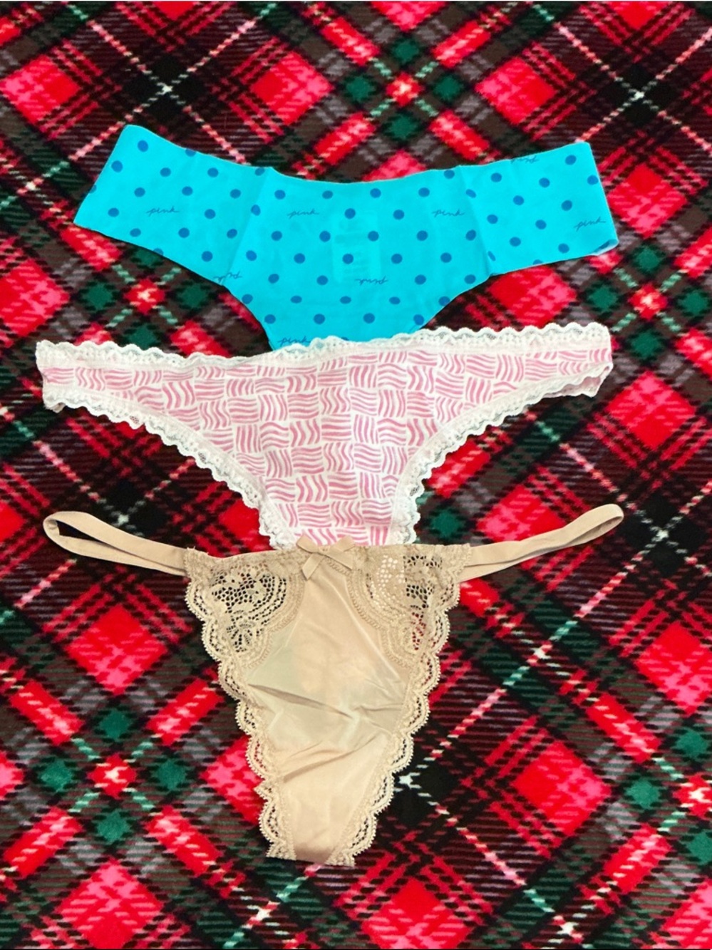 PINK Victoria's Secret 3-Pack Thongs - Aqua, Pink, Beige